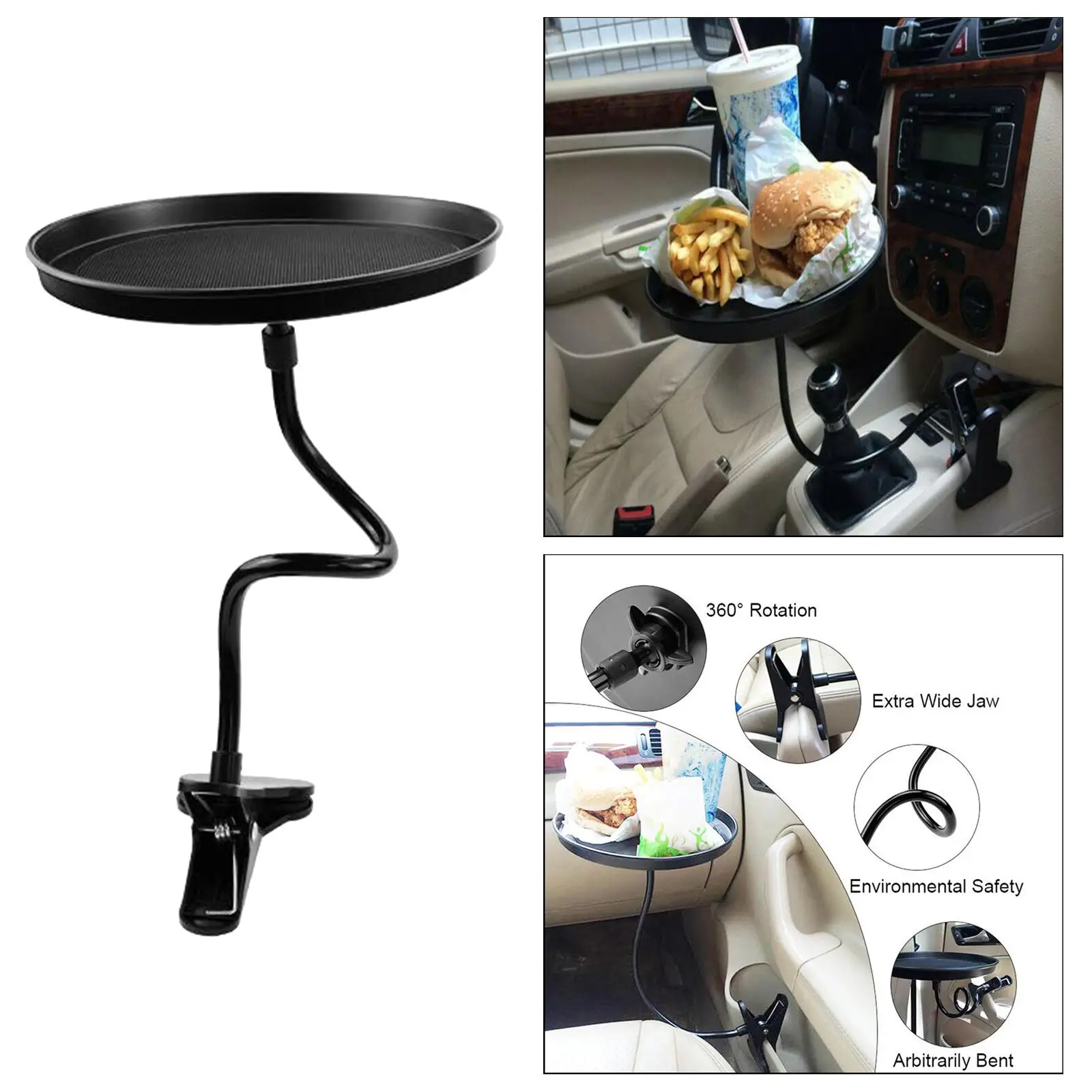 Car Food Tray/Desk  Adjustable Swivel, Snack Tray, Drink Tray Non-, Black