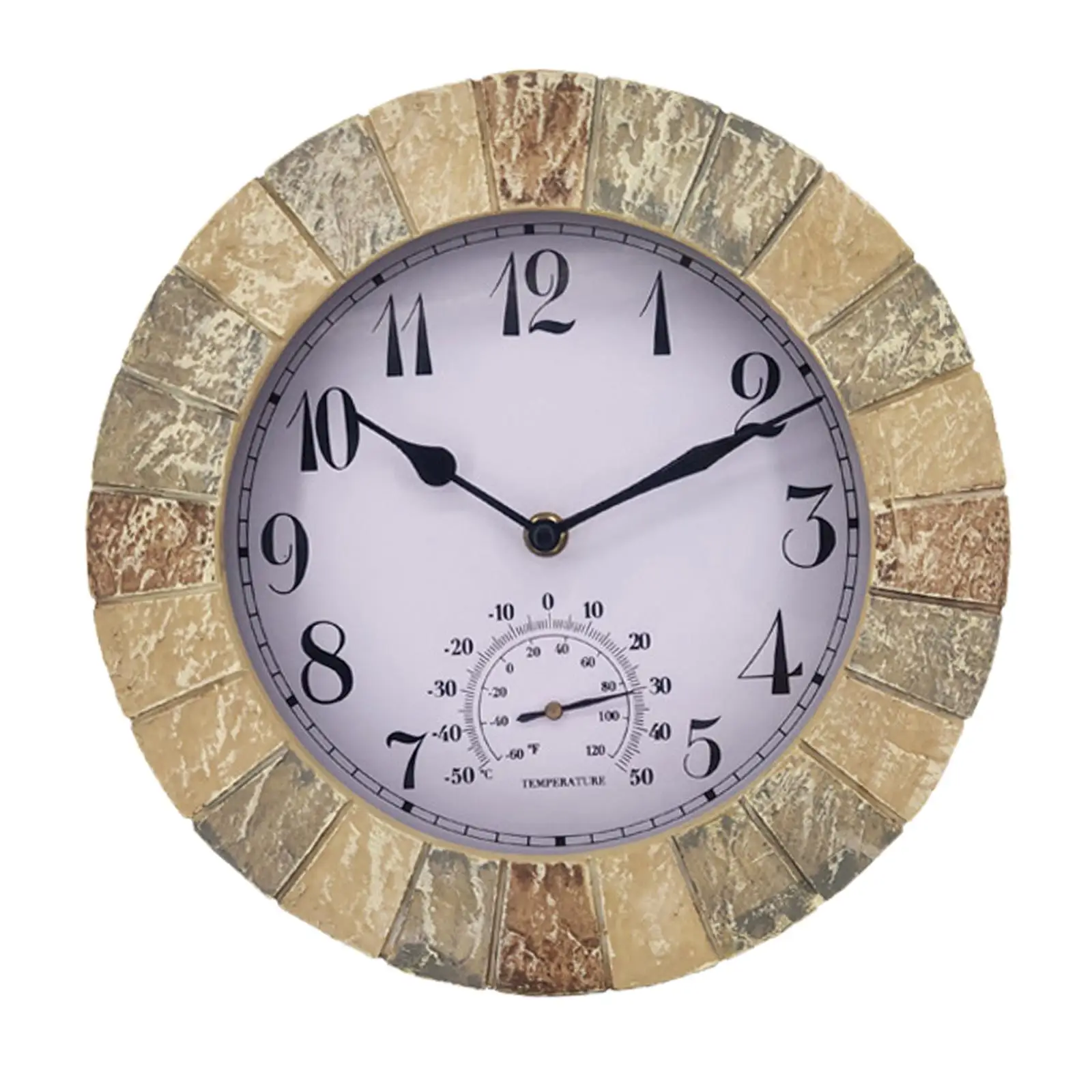 Outdoor Hanging Clock Waterproof with Temperature Silent Resin Crafts 10inch Clocks for Living Room Kitchen Office