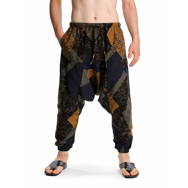 COOFANDY Men Hippie Harem Pants Baggy Linen Boho Yoga Casual Drop Crotch  Trouser