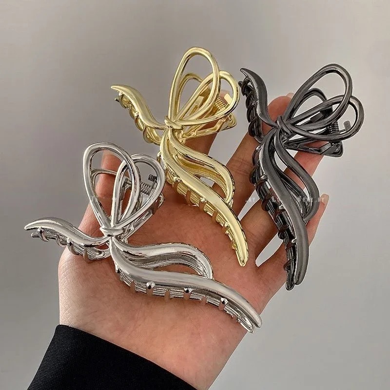 Große Bowknot Damen Haar klauen clip für dicke dünne Haarschmuck trend ige elegante Gold Silber Metall Streamer Krabben klemme Schmuck – Detail 4