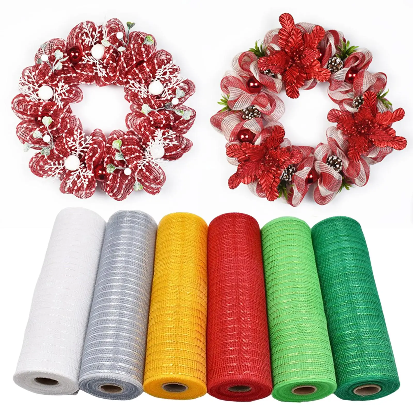6x Mesh Ribbon Metallic Foil Rolls Durable Trimming Wrapping Ribbon for Wreath Party Decors Halloween Sewing Art Craft