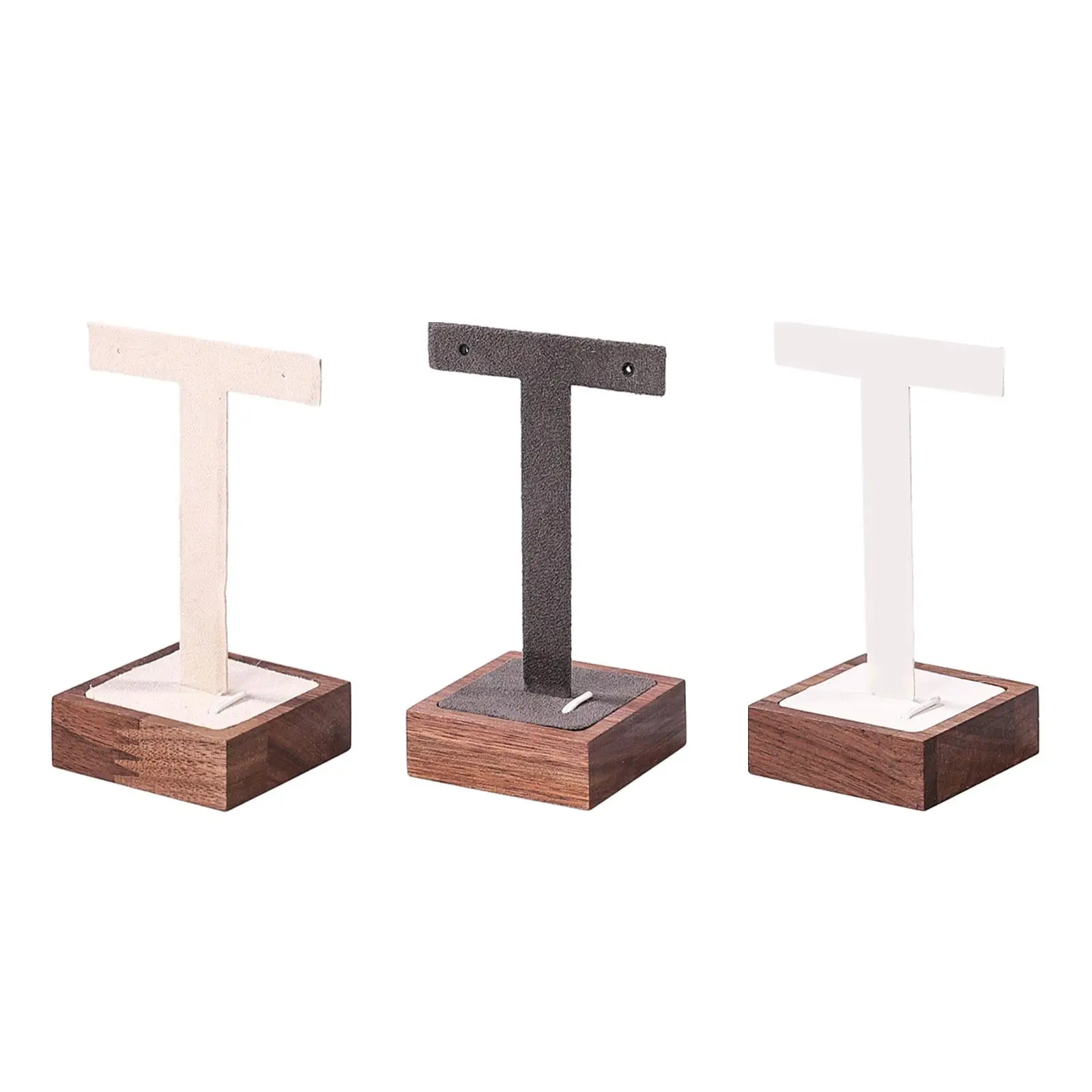 Earring Display Stand T Bar Dangling Earring Display Rack with Wooden Square Base Jewelry Organizer for Home Vanity Tabletop