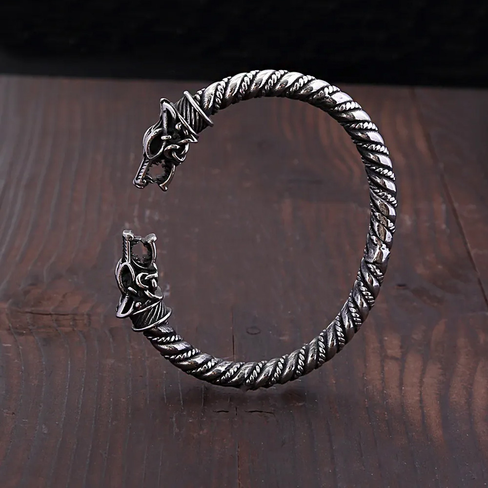 Vintage Nordic Wolf Kopf Armband Edelstahl Viking Männer Armband Mode Biker Tier Amulett Schmuck Geschenke Dropshipping – Detail 4