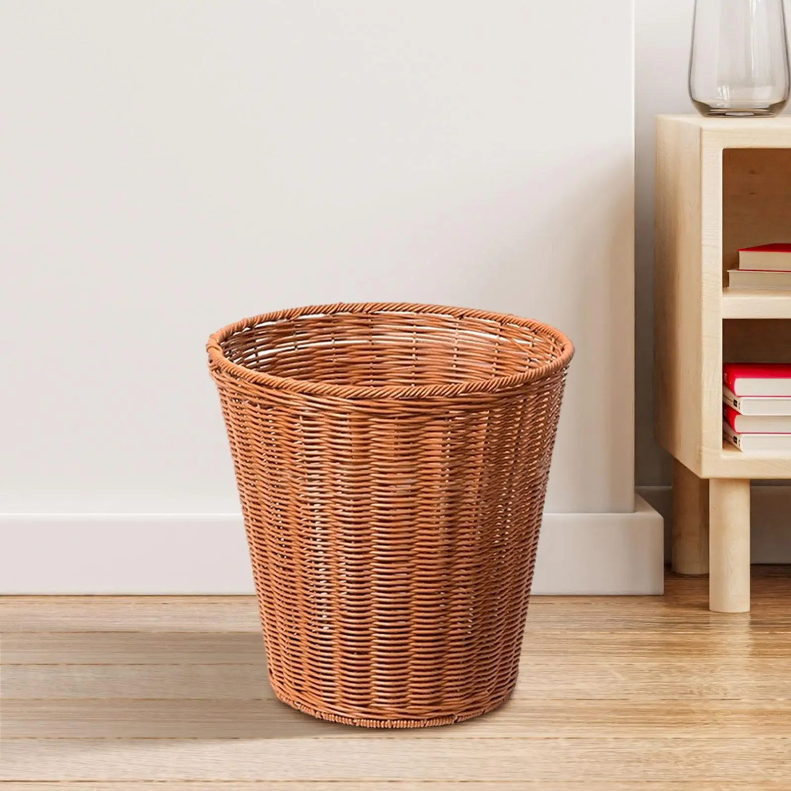 Woven Wastebasket Round Imitation Rattan Waste Basket Wicker Trash Can for Laundry Room Office Bathroom Playroom Bedroom