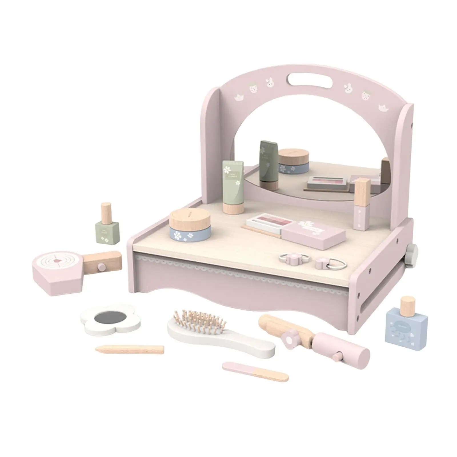 Children`s Wooden Makeup Sets, Cosmetic Set, Simulation Playroom with Makeup