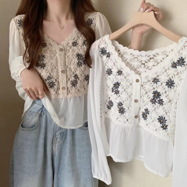 multi colored chiffon embroidered blouse