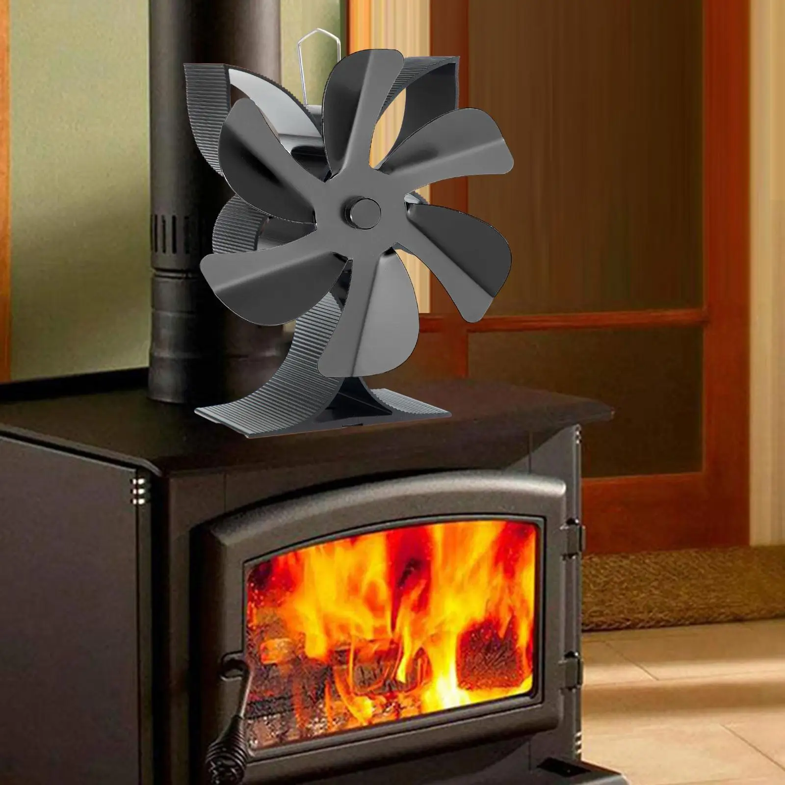 Xmas Logs Burner Heat Powered Fireplace Fan Multifunctional Black Color