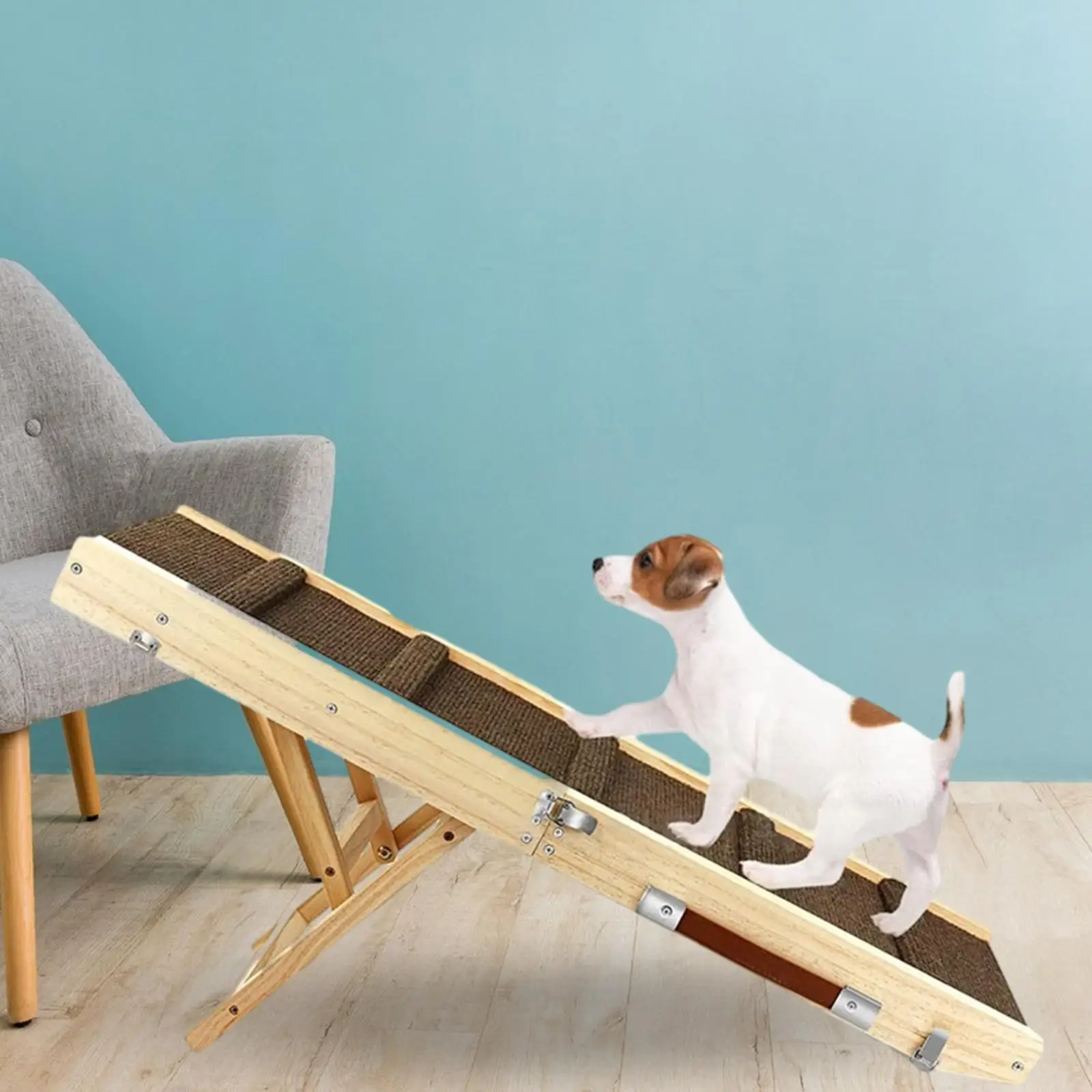 Adjustable Dog Ramp Lightweight Foldable Non Slip Portable Adjustable Height Wooden Pet Ramp Dog Stair for Indoor Sofa Couch