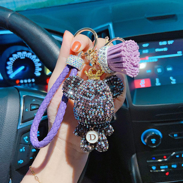 Luxury Handmade Rhinestone Bear Keychain Punk Car Pendant Key