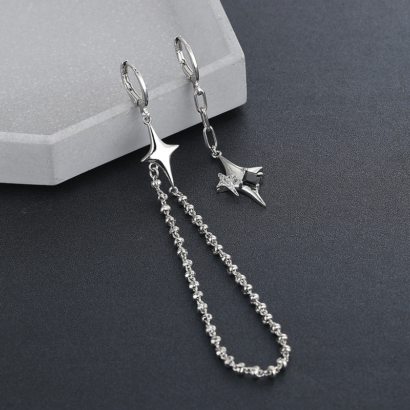 Ciaxy Silber Farbe asymmetrische vierzackige Stern Ohrringe für Frauen einfache Quaste Kette Tropfen Ohrringe Party Geschenk Schmuck – Detail 7