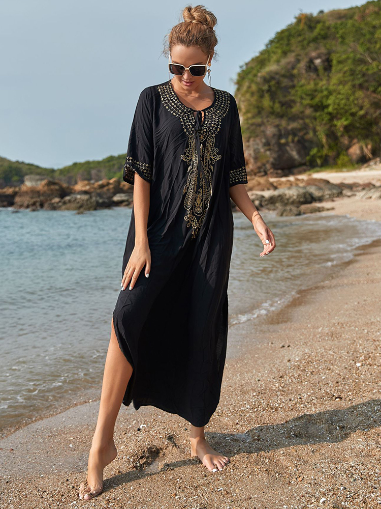 robe de plage noire style grande tunique pour vêtements de