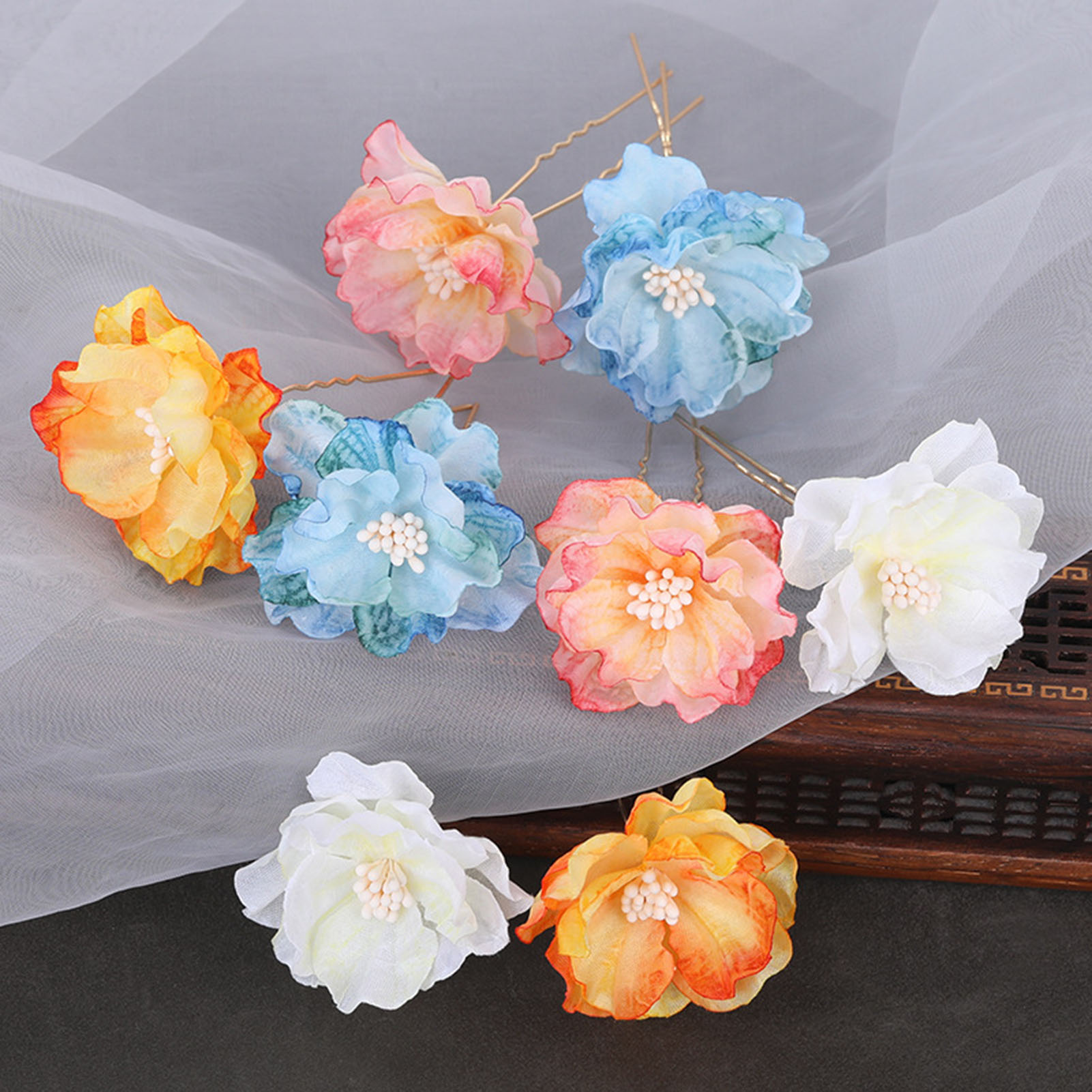 Seide Blume Hochzeit Braut Haarnadeln handgemachte Perle Perlen Blume Kopfschmuck für Frau Haars tyling machen Stifte – Detail 2