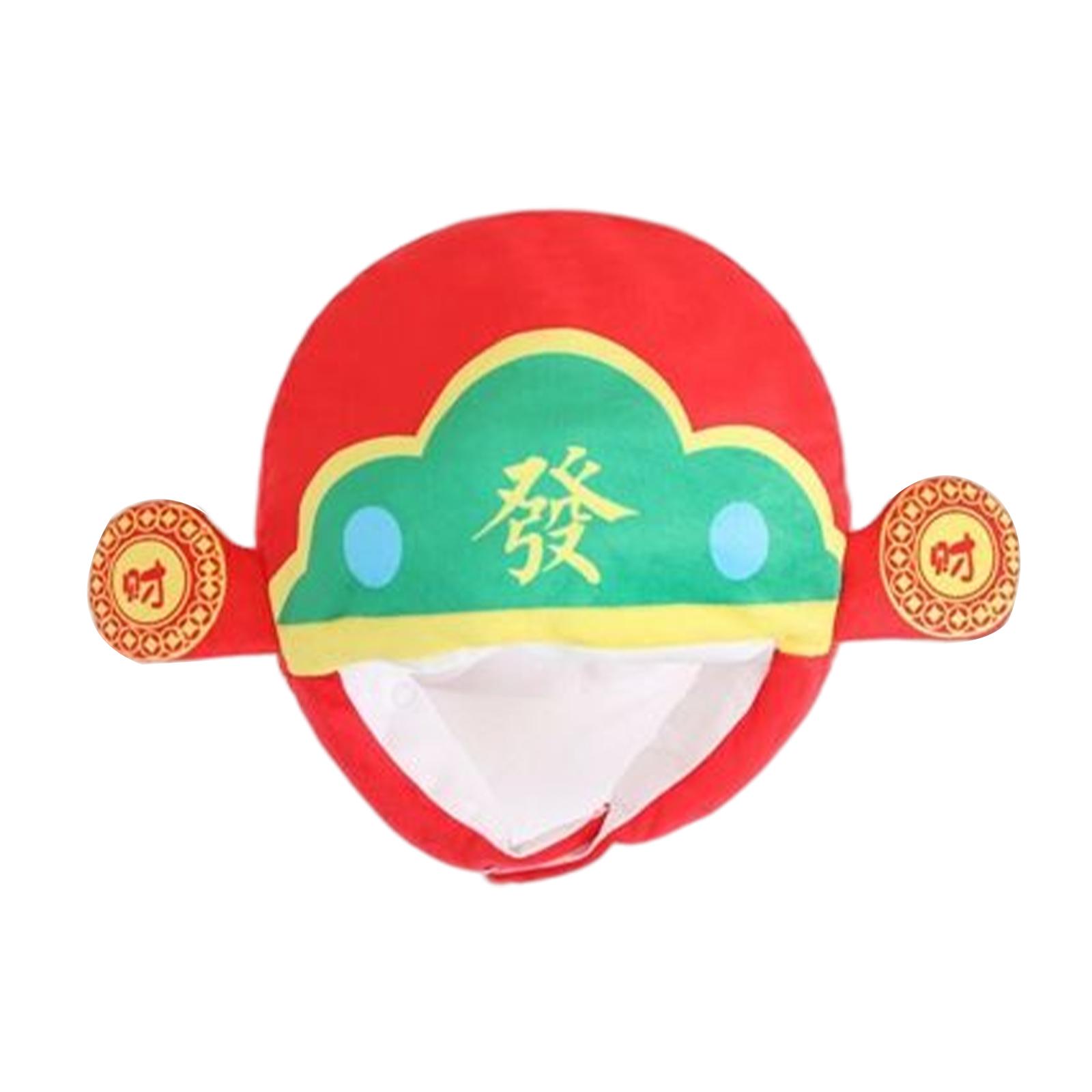 Lovely God of Wealth Plush Hat Chinese Adult Kids Photo Prop Headgear Novelty Hat Gift for New Year Festival Fancy Dress Cosplay