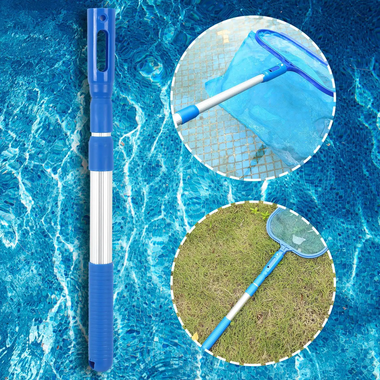 Multipurpose Pool Handle Adjustable Length Durable 440-1130mm 3 Stage Strong Telescopic Lightweight Pool Rod for Vacuum Heads