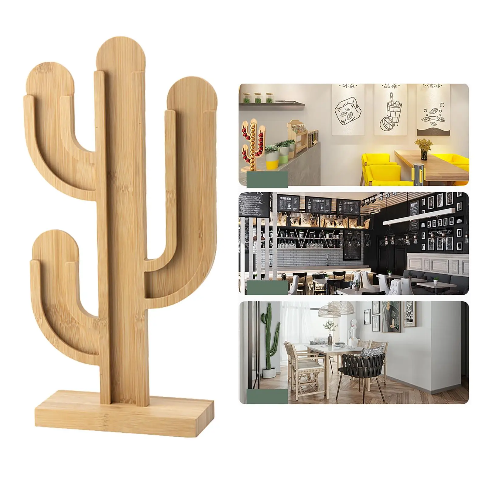 Wood Coffee Capsule Holder Cactus Shape Tower Stand Coffee Capsule Storage Dispenser Coffee Pod Holder for Home Drink Shop Hotel