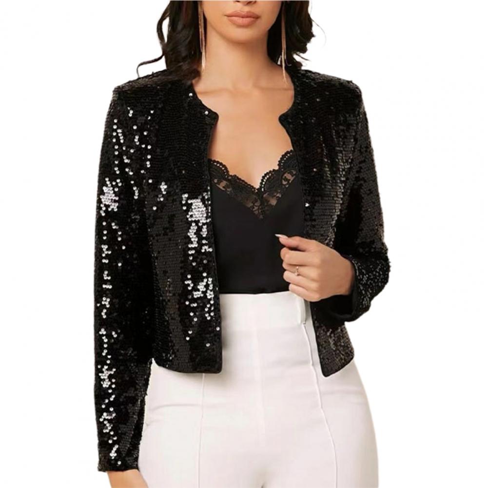 vestes chic paillettes pour mode bureau blazer manteau slim cardigan ouvert sur le vêtements