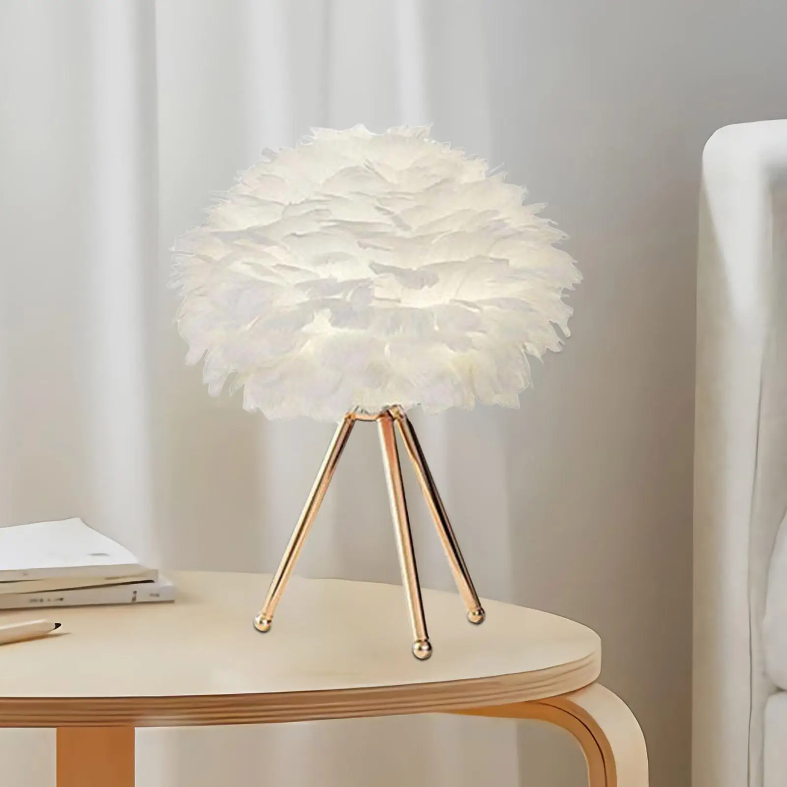 Feather Table Lamp Desk Lampshade for Bedroom Decoration