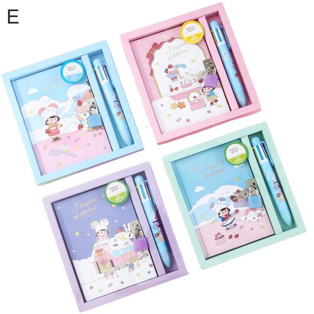 Notebook Lock Kids Stationary Journal Notepad Diary Girls Ages 8-12  Horizontal Grid Cute Kawaii Paper Child Secret - AliExpress