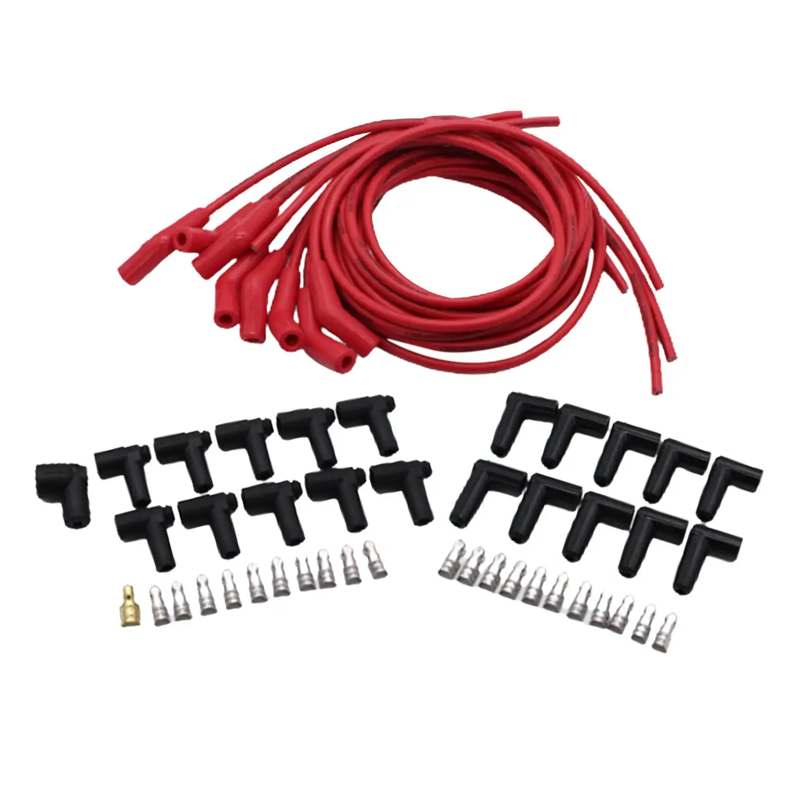 Spark Plug Wire Set Spare Parts Durable Premium Car Accessories with 45/135 Spark Plug Boot Red High Performance for Chevy