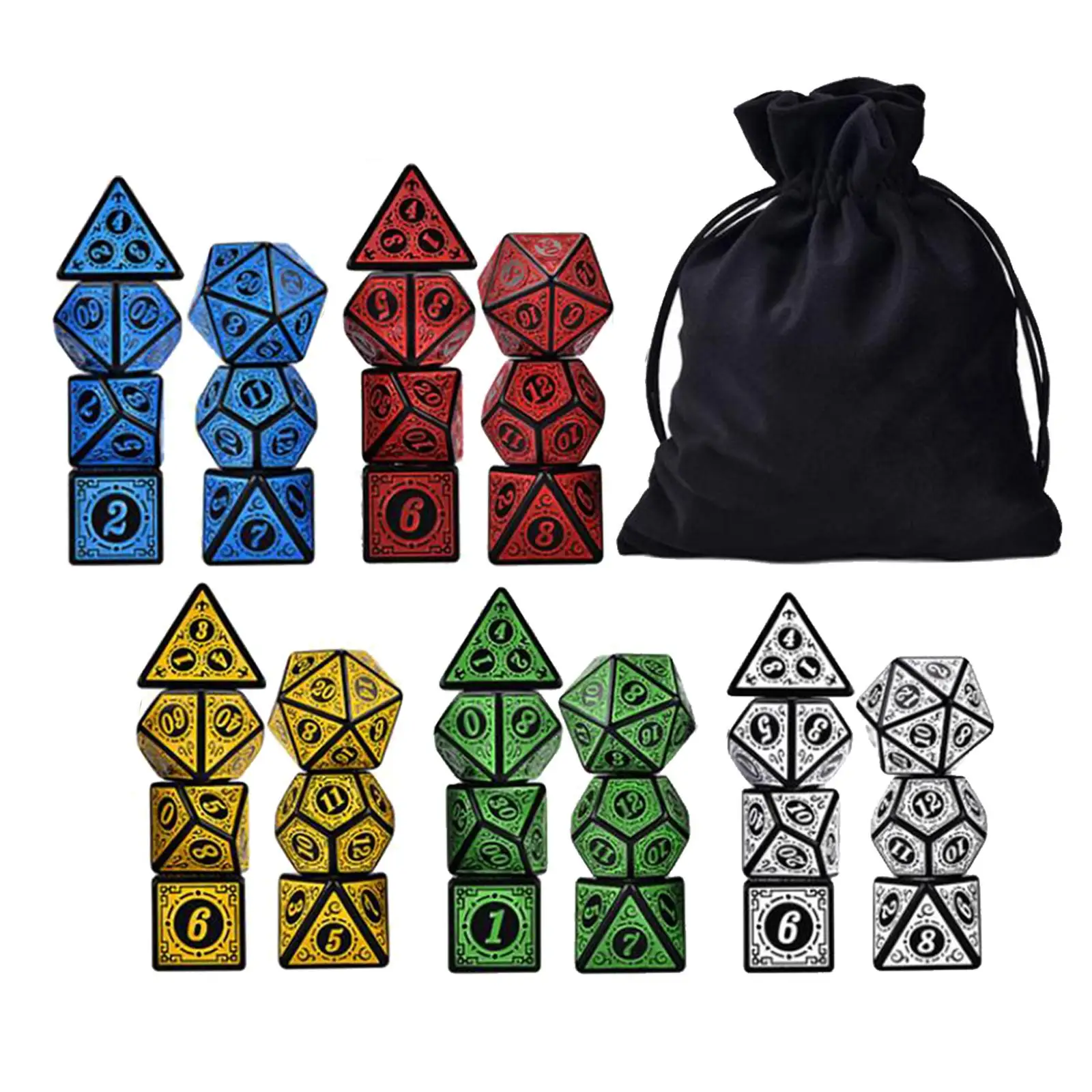 35x Polyhedral Set with Storage Bag D for Board Game Role Playing