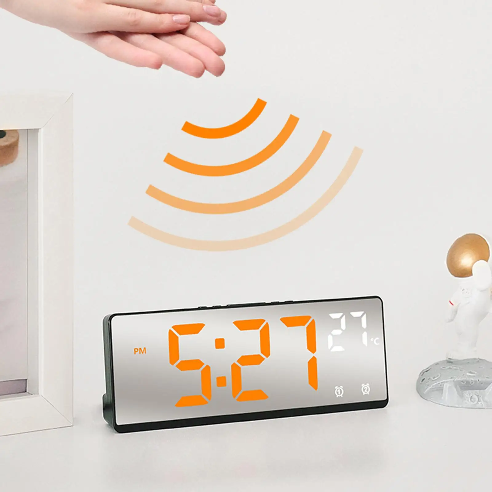 Digital Alarm Clock Battery Powered or USB Mirror LED Clock for Home Office