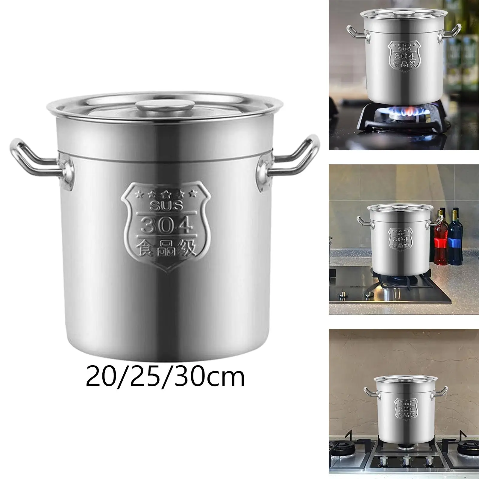 Stainless Steel Soup Pot Polished Easy to Clean Double Handle Cookware Cooking Stew Soup Water Bucket Cooking Pot for Hotel Home