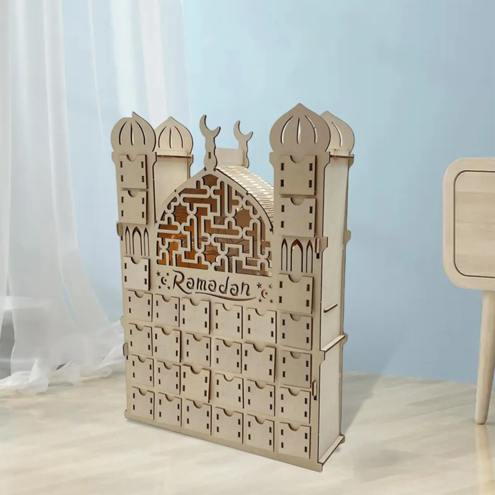 Wooden Drawer Ramadan Decor Led Eid Mubarak Advent Calendar  Muslim Islamic Wooden Ornaments Table Decor Craft Art