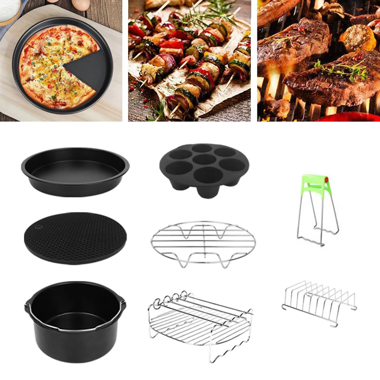 8x Non-Stick Air Fryer Accessories Set Air Fryer Parts Air Fryer Accessory Kit Cake Barrel Clamp for 3.5-6Qt BBQ Cooking Kitchen