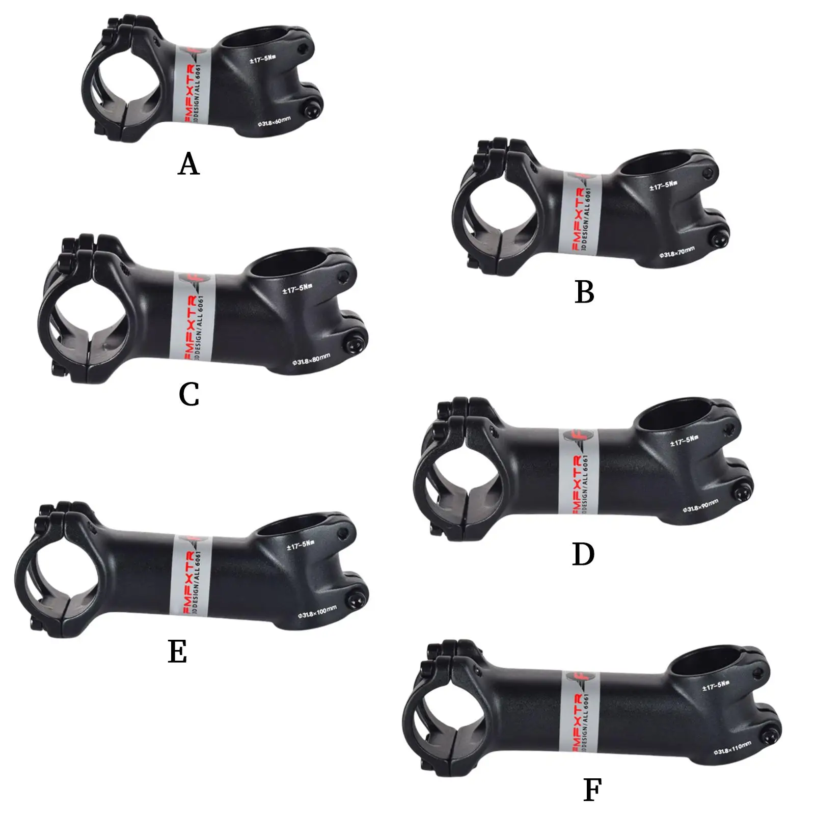  Bike Stem 17° Degree 60mm 70mm 80mm 90mm 100mm 110mm  Handlebar Stem Riser Bar Clamp for Mountain Bike, Road Bike, BMX, 