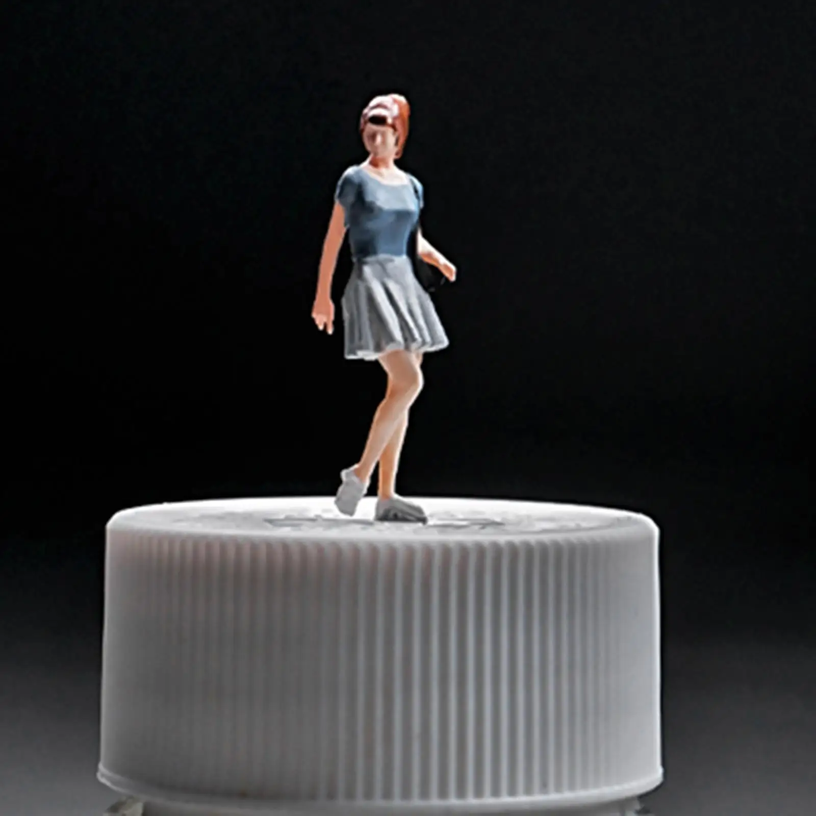 1/64 Miniature Figure Blue Skirt Girl Realistic Mini Handpainted Scene Layout for Dollhouse Accessories Railway Desktop Ornament