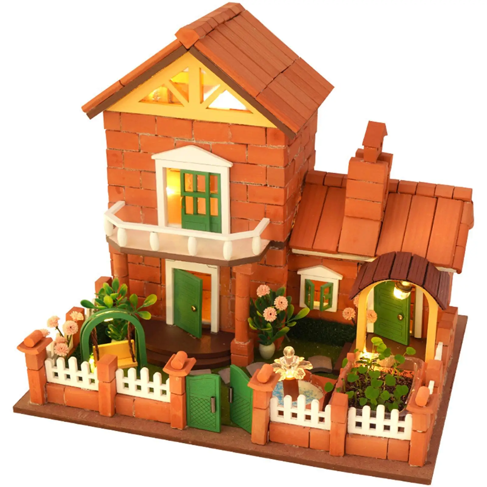 Creative Handcraft Dollhouse Kits, with Real Bricks Kit, Building Material,   Wooden  Assembly for Kids Adults