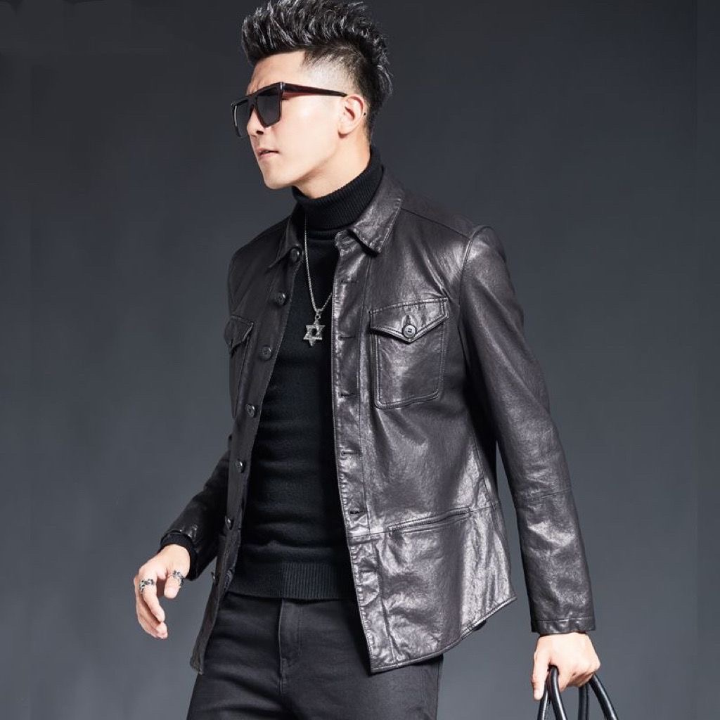 Description Picture 2 of item2023 Men Autumn Winter New Fashion Genuine Cowhide Coats Men's Natural Leather Jackets Male Real Leather Slim Outerwear F399