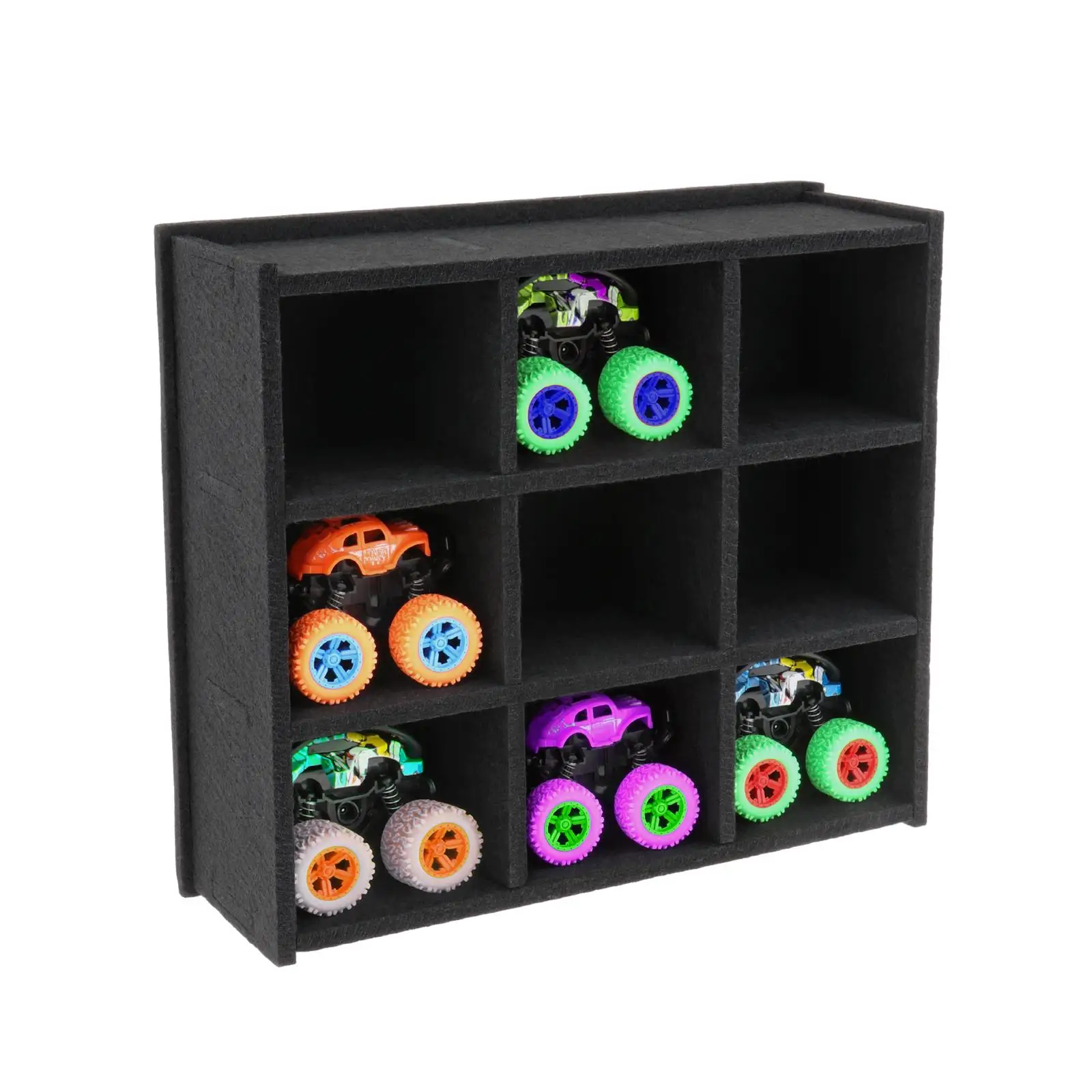 Monster Trucks Toy Wall Mounted Display Case with 9 Slots DIY Assembled Felt Material for Displaying Multifunctional Accessories
