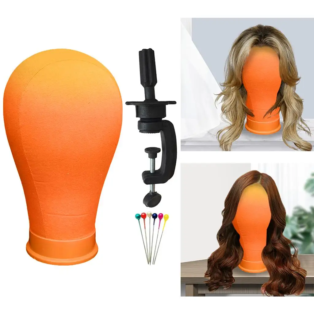 22` Canvas Block Head Mannequin Head Canvas Wig Block Head with Stand and Pins Styling Head Wig Head for Lace Wigs Making