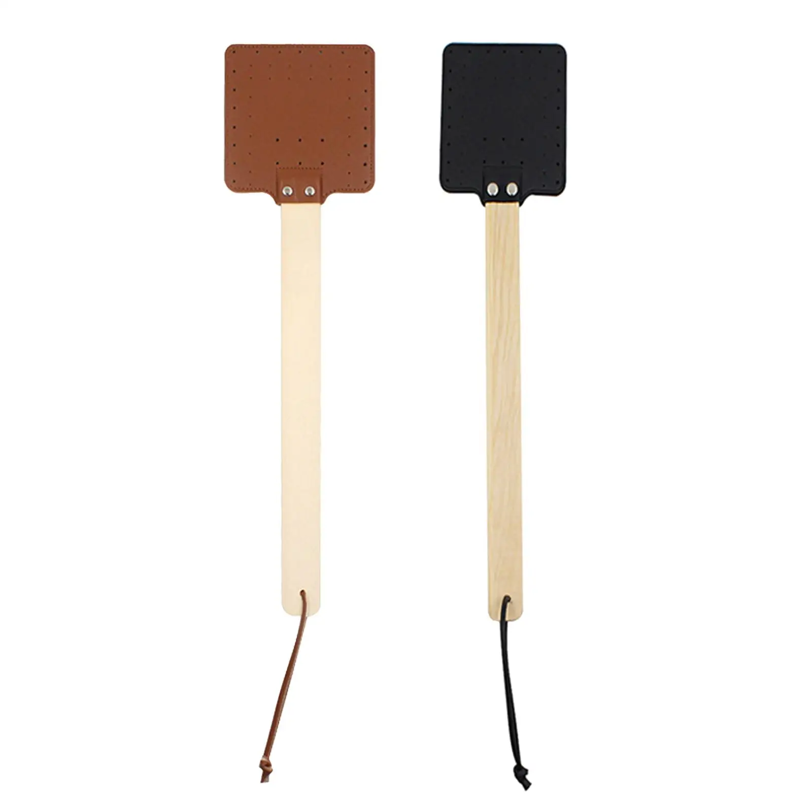 PU Leather Manual Fly Swatter Wooden Handle Outdoor Household Indoor