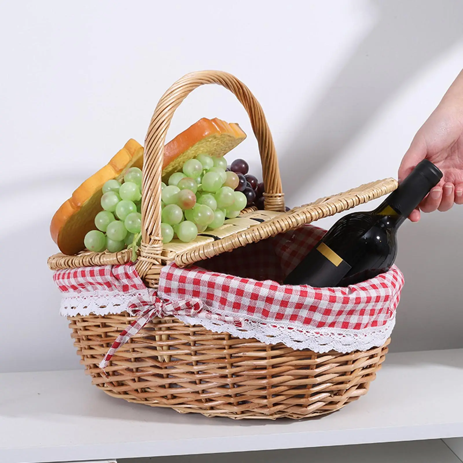 Wicker Picnic Basket Storage Hamper, with Lid Handle Shopping Basket, Container for Camping