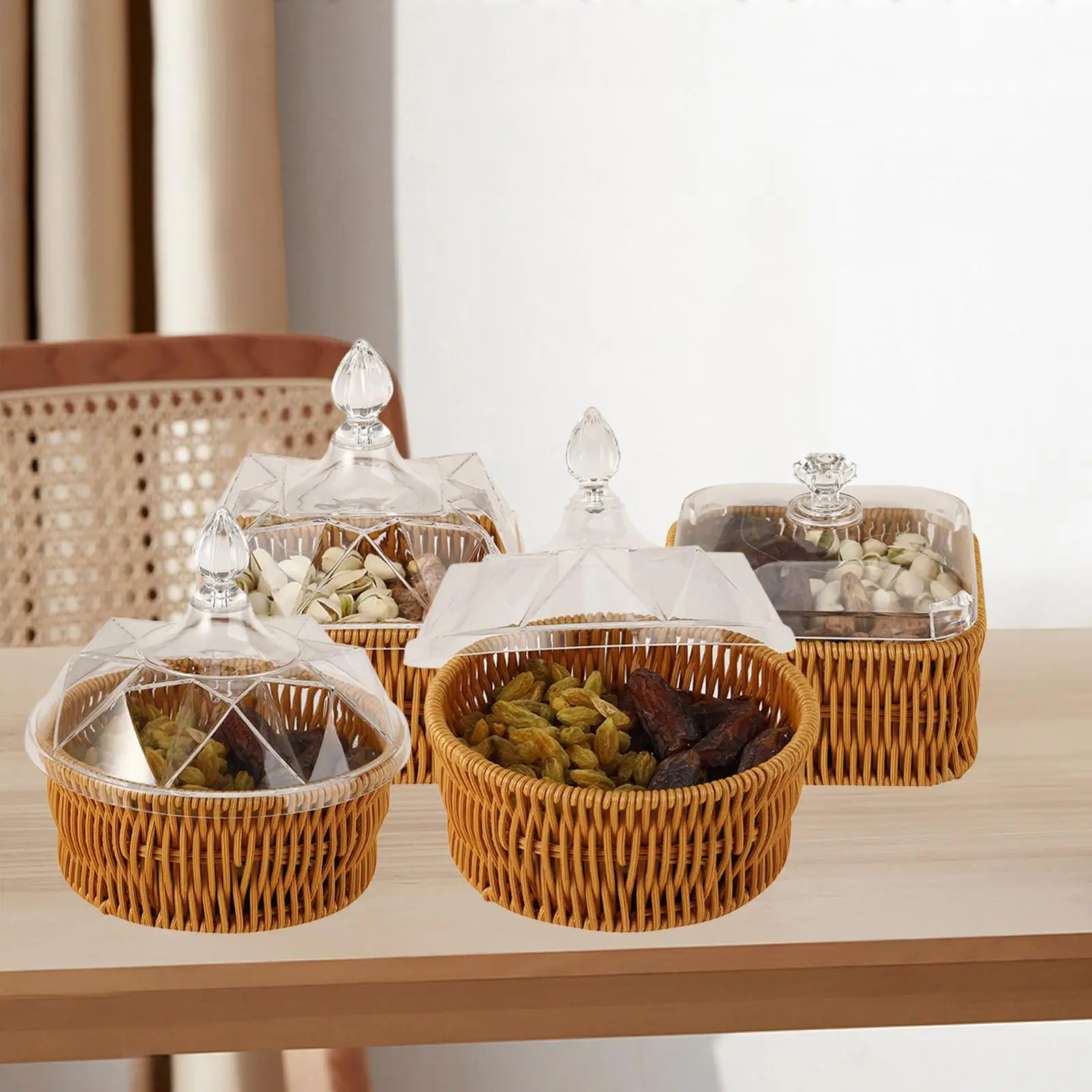 Wicker Basket Key Holder Storage Bowls Serving Tray Multipurpose Fruit Bowl Vegetable Basket for Home Room Shelf Kitchen