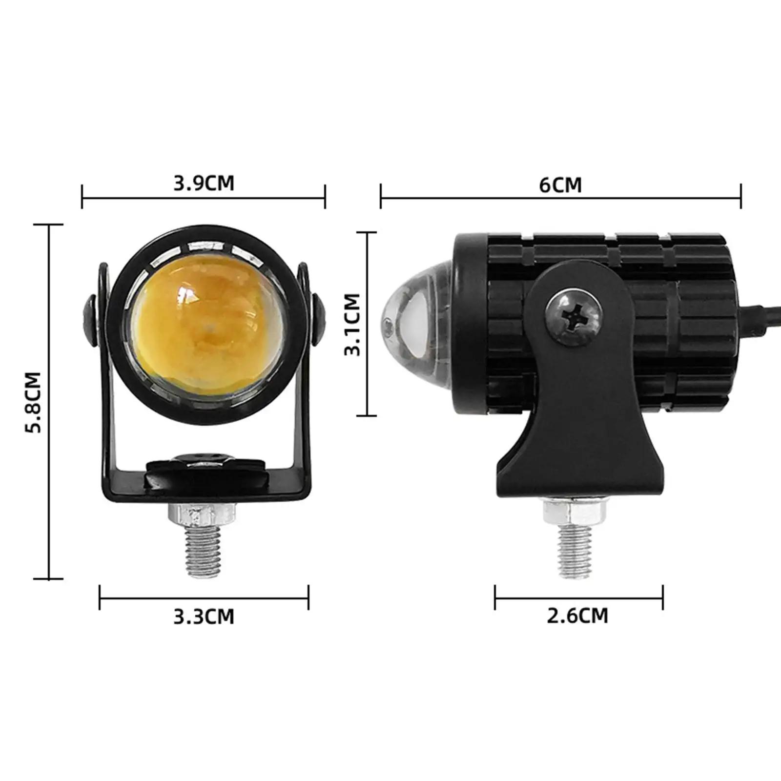 Universal Motorcycle LED Headlight Projector Lens Dual Color ATV Scooter Driving Racer Light Auxiliary Spotlight Lamp