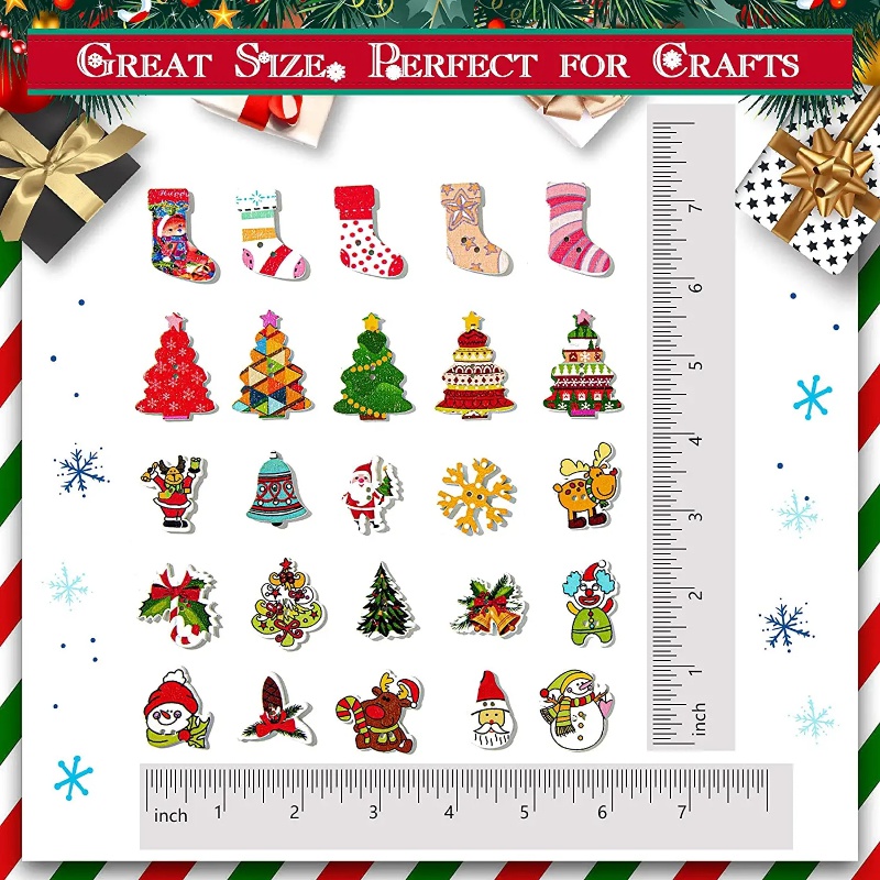 Description Picture 4 of item50pcs Wooden Christmas Buttons Christmas Crafts Embellishments Sewing Christmas Stocking Decorative Buttons for Handmade DIY