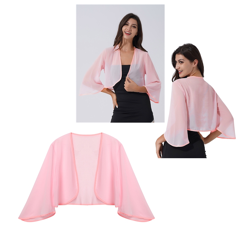 womens chiffon capas de casamento cardigan bolero jaqueta manga alargamento cor sólida festa noite vestido de noiva cobrir envolve xale