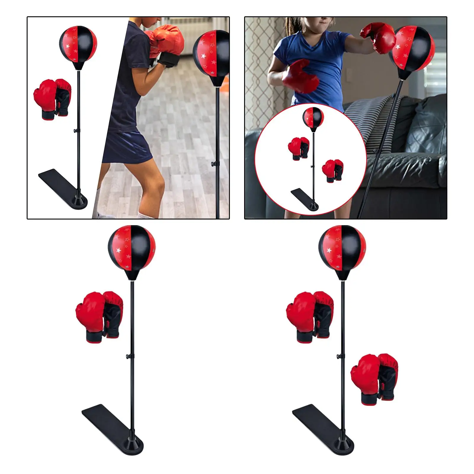 Durable Punching Bag Set Gloves Adjustable Height Sport Freestanding for Adults Fitness Gift Girls Boys