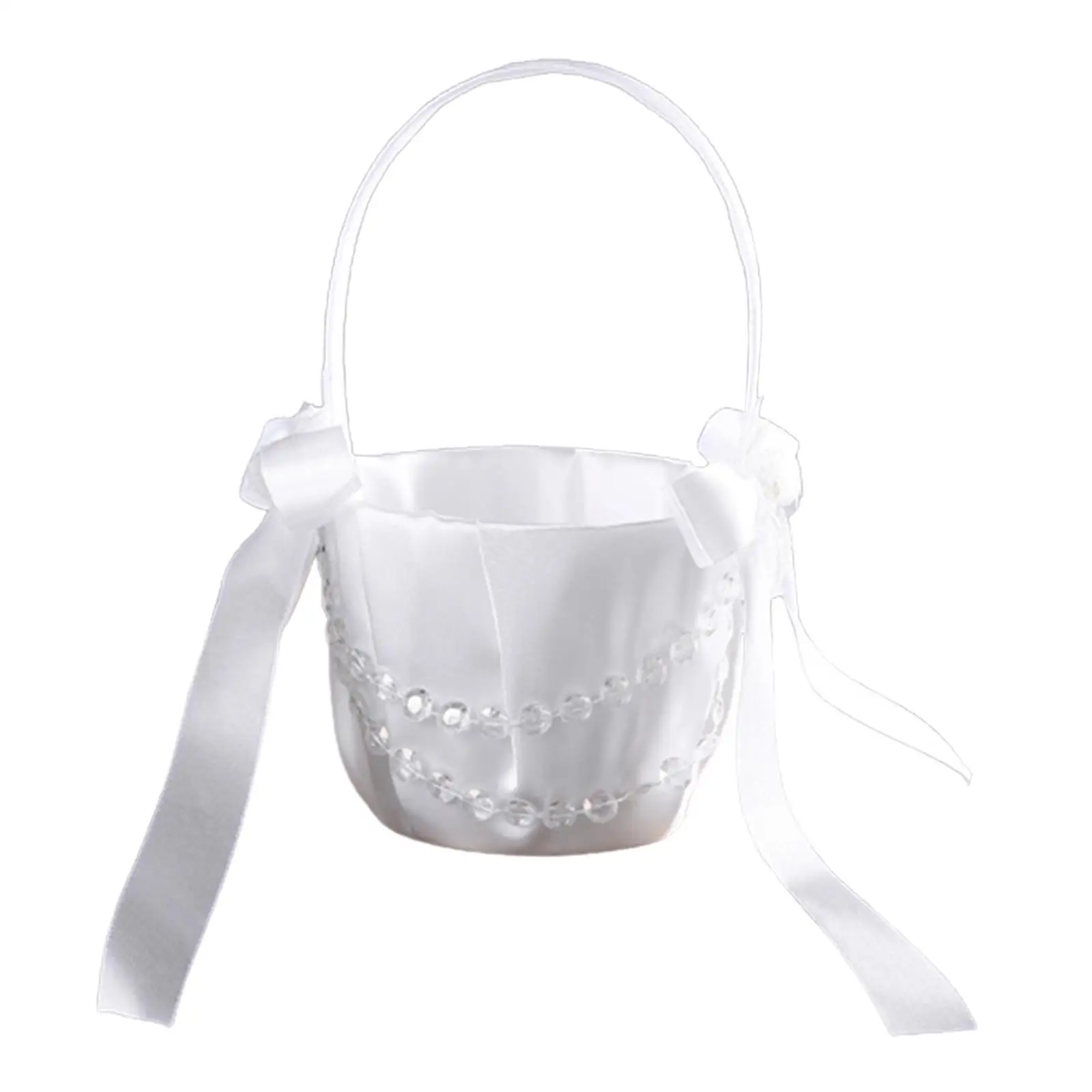 Flower Girl Basket Wedding Flower Basket Bridal Accessories Candy Container Satin Ribbons Basket for Bride Birthday Party