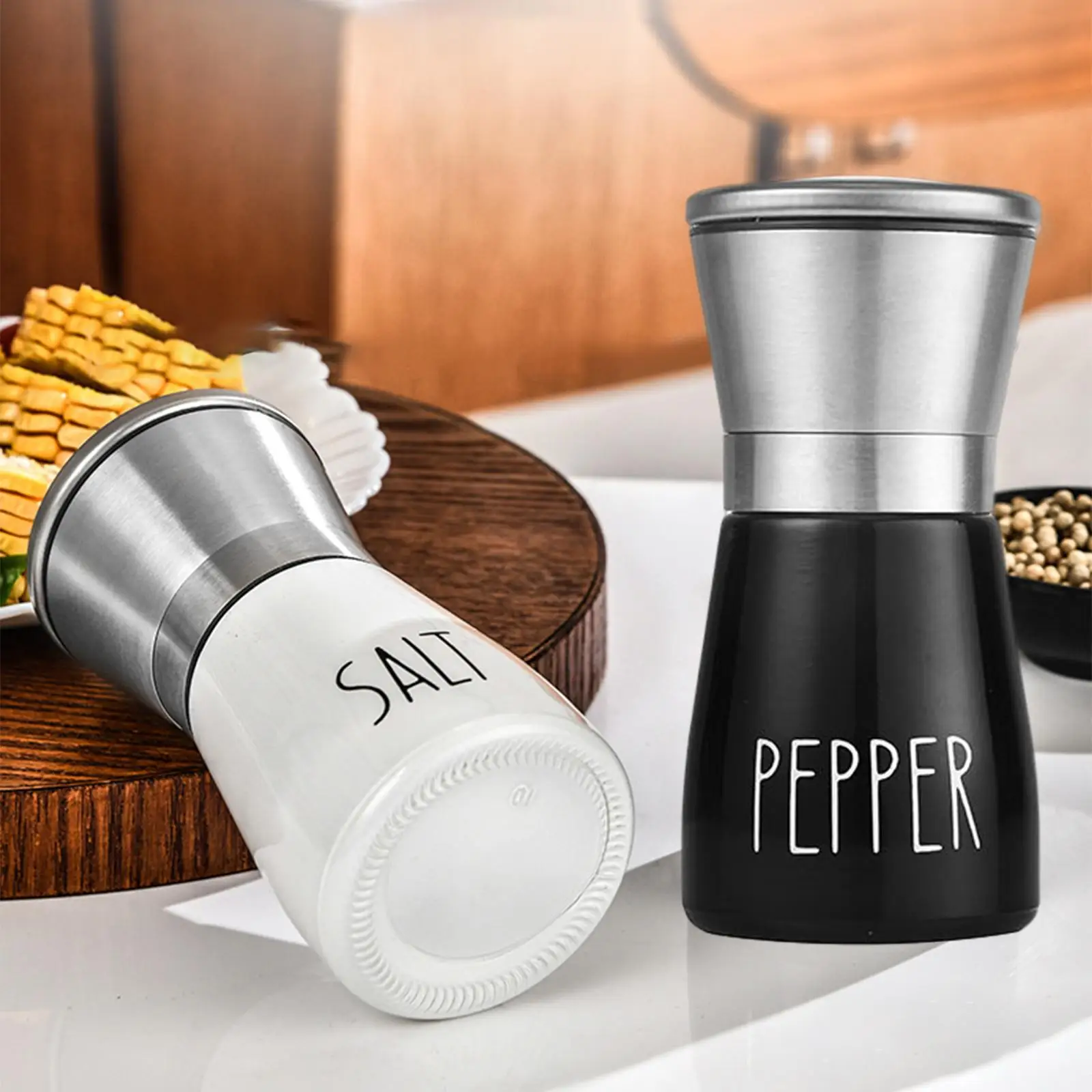 2 Pieces Refillable Salt Pepper Grinder Set, for Home Barbecue,Party and Every Meal Ceramic Blades with Dust Cover Kitchen Gift