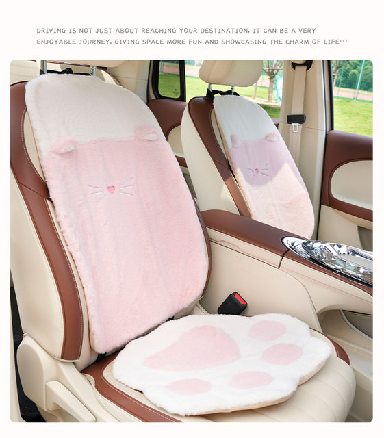Fluffy Imitation Rabbit Fur Car Seat Cushion - Universal Car Seat Pink Set
