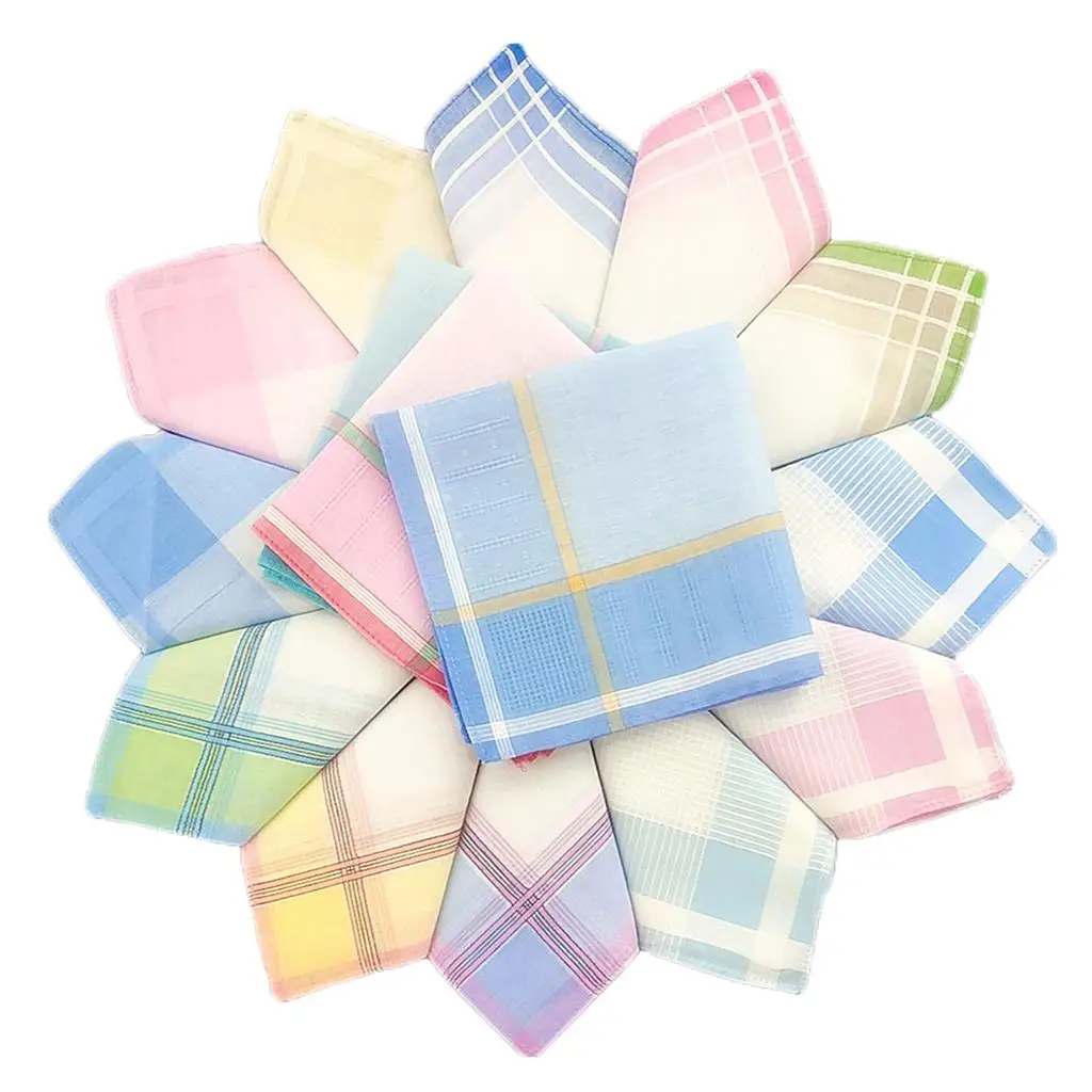 12x Pure Cotton Plaid  Washable  Hanky Party Hankie Towel Lot