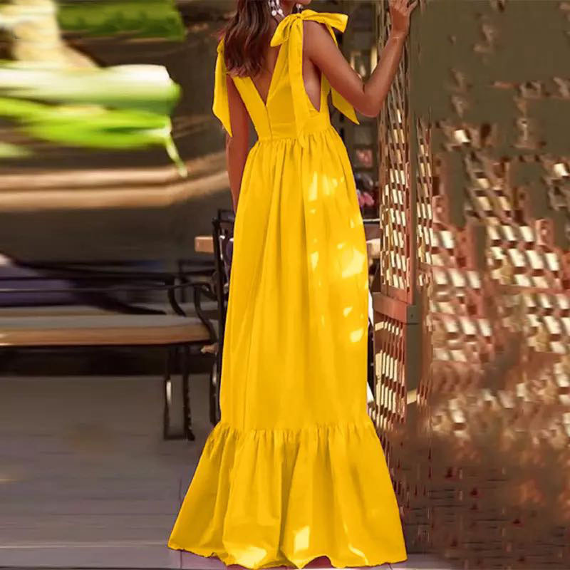 robe de soirée jaune lacets pour tenue slim taille pour