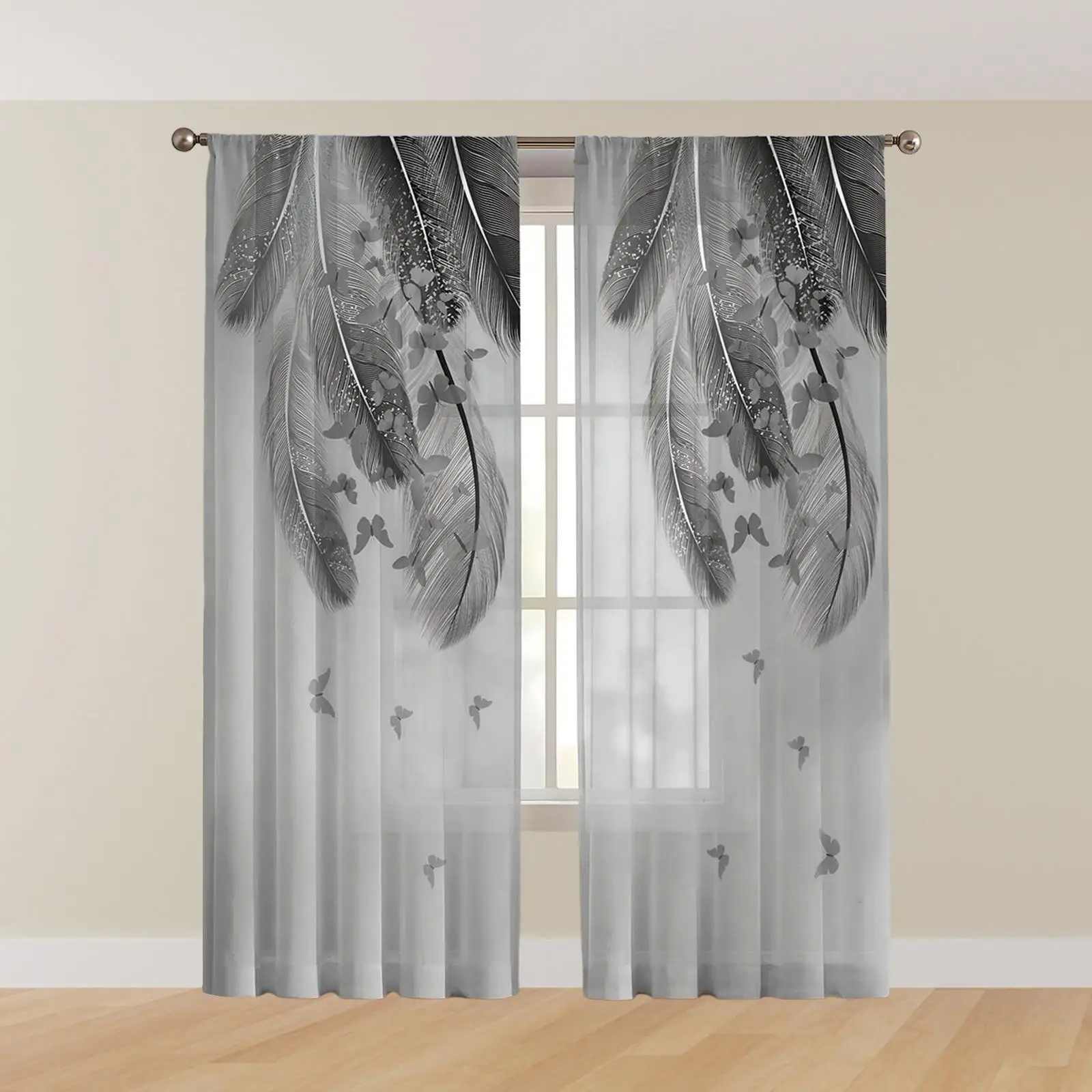 Grey Yarn Curtain Versatile Breathable Home Decoration Semi Sheer Voile Window Curtains for Living Room Patio Bedroom Home Decor