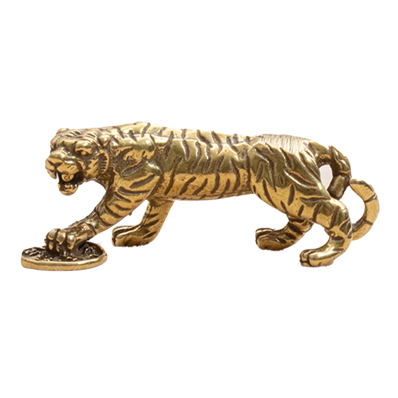 Brass Tiger Statue Figurine Home Antique Desktop Decoration Miniature Table Brass Animal Ornament Walking Tiger Sculpture