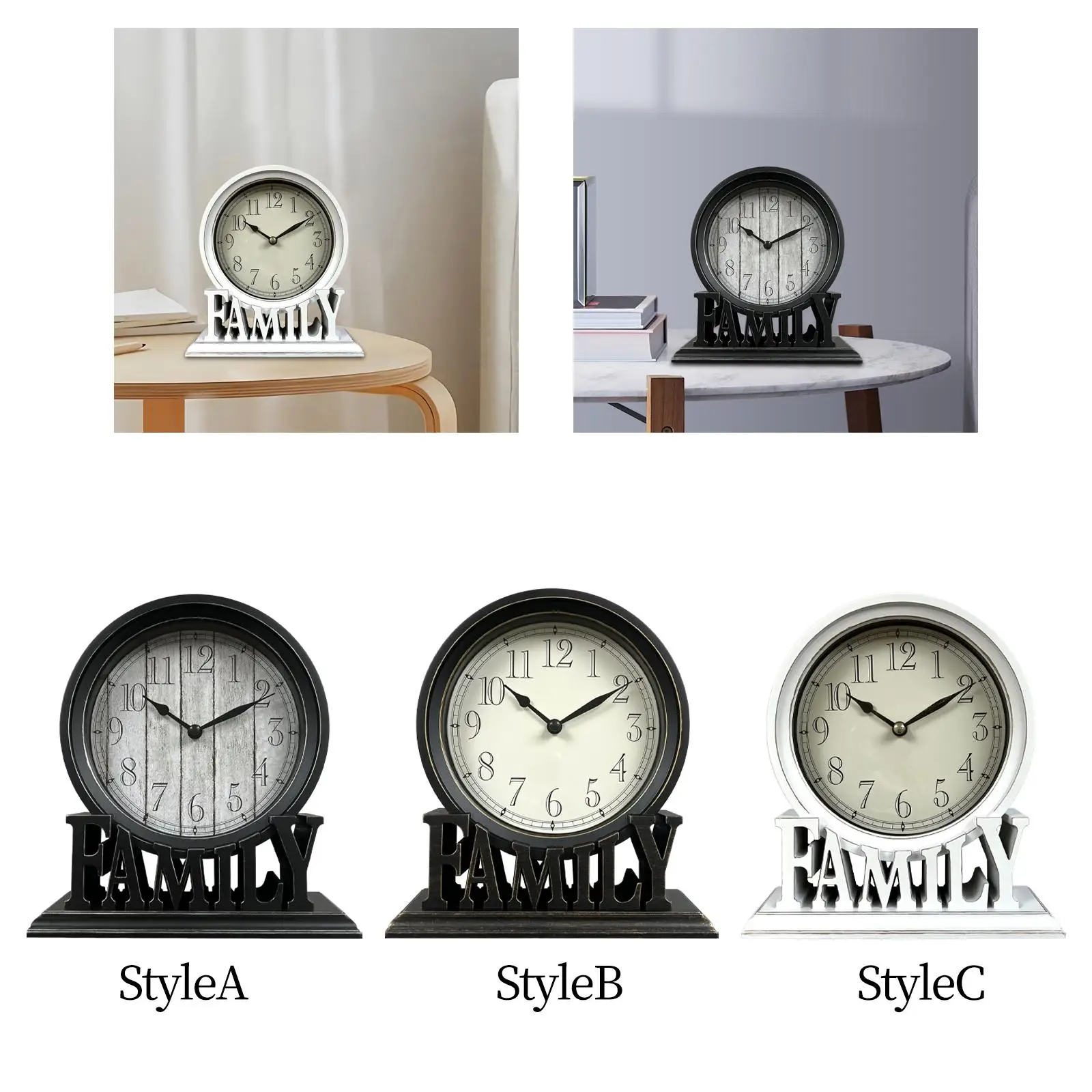 Round Table Clock On Stand Silent Mantel Clocks for Bedroom Fireplace Decors