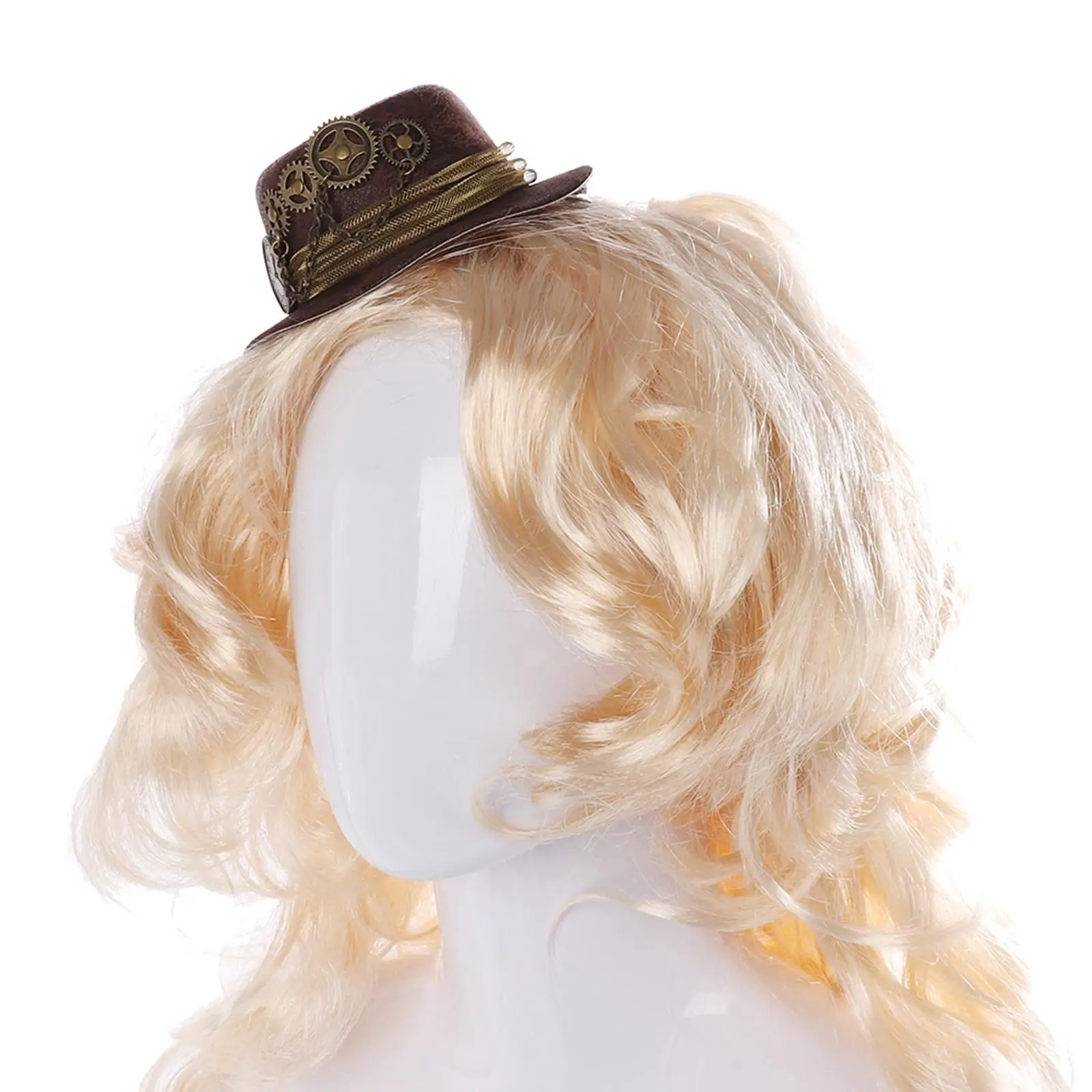 Women Ladies Mini Punk Top Hat, with Alligator Clips Brown Color, Elegant